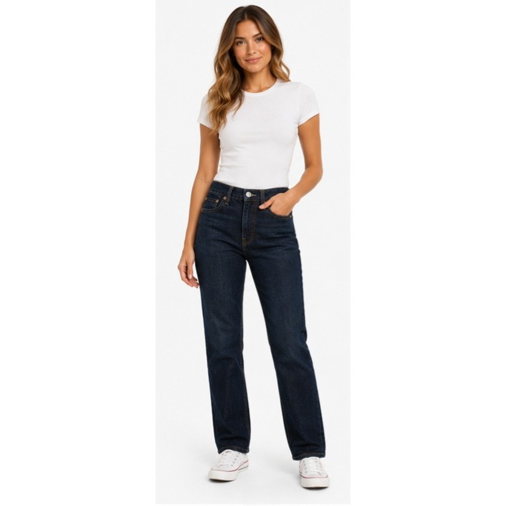 LEVI'S 505 Straight Leg Women's Jeans Size 32 Dark Wash Stretch Denim